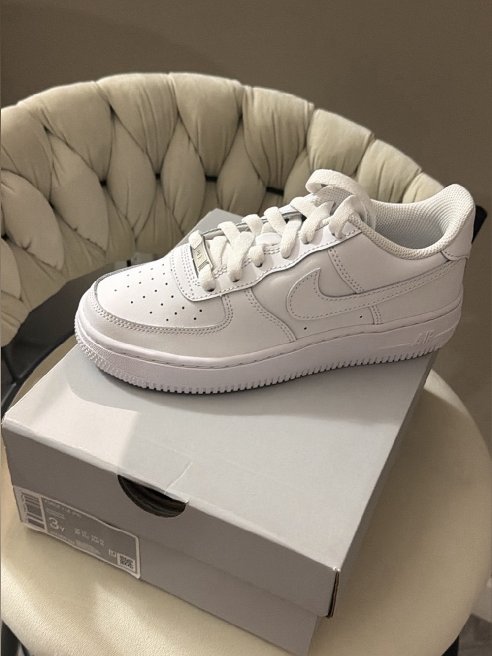 Nike Air Force 1 Kids White Leather Low-Top Sneakers